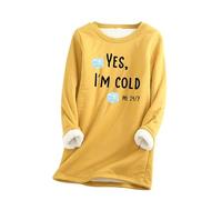 AIYINIY Yes,I'm Cold.ME 24:7 Sweatshirt Women UK Casual Fleece Oversized Loose Jumper Top Crewneck Long Sleeves Solid Color Warm Pullover Soft Comfortable Elegant Shirt (Yellow 4, 3XL)