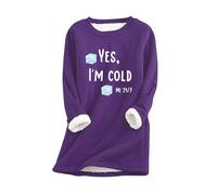 AIYINIY Yes,I'm Cold.ME 24:7 Sweatshirt Women UK Casual Fleece Oversized Loose Jumper Top Crewneck Long Sleeves Solid Color Warm Pullover Soft Comfortable Elegant Shirt (Purple 4, 3XL)
