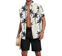 AIYINO Hawaiian Shirt Set Summer Personalized Shiteshirts Outfit Tropical Button Down Tops Beach Holiday Shirts Black White Tropical S