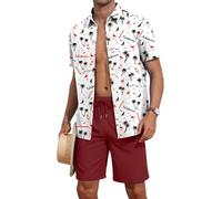 AIYINO Men's 2 Piece Outfits Tropical Print Short Sleeve hawaiian shirts set Beach Party Hawaiian Fancy Dress for Men Flamingo White S