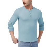 AIYINO Mens Autumn Thermal Henley Long Sleeves Tee Shirts Waffle Knitted Sweatshirt Buttons Comfort Casual Warm Jumper Henleys Cotton Crew Neck Pullover T-Shirt Sweaters Cold Winter Clothes Top Blue M