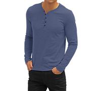 AIYINO Mens Casual V-Neck Short Sleeve T-Shirts/Long Sleeve Polo Shirts(UK 2XL,Long Sleeve Swiss Blue)