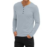 AIYINO Mens Casual V-Neck Short Sleeve T-Shirts/Long Sleeve Polo Shirts(UK S,Long Sleeve Light Blue)