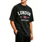 AIYINO Mens Cotton Washed Tshirt Oversized London England Jack Vintage Tee