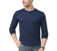 AIYINO Men's Henley's T Shirt Winter Knitted Jumper Long Sleeved Ribbed Crew-Neck Tees Thermal Henleys Shirts for Men Muscle Slim Fit Pyjama Tops 3-Button Solid Casual Daily Wear Sweaters Navy XL