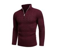AIYINO Men's Jumpers Quarter Zip Cable Knitted Sweater Long Sleeve Winter Warm Lightweight Pullover Classic Knitwear XL Wine Red