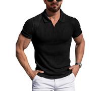 AIYINO Mens Polo Shirts Short Sleeve Knitted Slim Fit Summer Golf Tops | Stretchy knit wicks sweat, sleek V neck shapes muscle lines, anti-fade, shape retaining, machine washable, solid shades