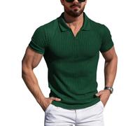 AIYINO Mens Polo Shirts Short Sleeve Knitted Slim Fit Summer Golf Tops | Stretchy knit wicks sweat, sleek V neck shapes muscle lines, anti-fade, shape retaining, machine washable, solid shades
