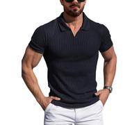 AIYINO Mens Polo Shirts Short Sleeve Knitted Slim Fit Summer Golf Tops | Stretchy knit wicks sweat, sleek V neck shapes muscle lines, anti-fade, shape retaining, machine washable, solid shades