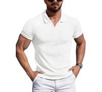AIYINO Mens Polo Shirts Short Sleeve Knitted Slim Fit Summer Golf Tops | Stretchy knit wicks sweat, sleek V neck shapes muscle lines, anti-fade, shape retaining, machine washable, solid shades