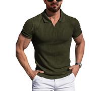 AIYINO Mens Polo Shirts Short Sleeve Knitted Slim Fit Summer Golf Tops | Stretchy knit wicks sweat, sleek V neck shapes muscle lines, anti-fade, shape retaining, machine washable, solid shades