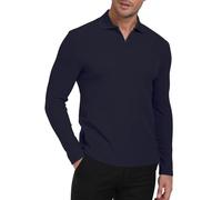 AIYINO Mens Quarter Zip Pullover Long Sleeve Casual 1/4 Zip Sweatshirt Lightweight Solid Muscle Slim Fit Sweater Polo Navy XXL