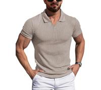 AIYINO Men's Regular Fit Polo Shirt Casual Smart T-Shirts Grandad T Shirt Designer (Available in Big and Tall) Khaki L