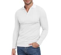 AIYINO Mens Ribbed Open Collar Polos Shirt Long Sleeve Polyester Elastane Designer Polo T Shirts for Men UK Slim Muscle Fit Golf Long Sleeve Winter Smart Tshirt Male Home Casual Wear Khaki S