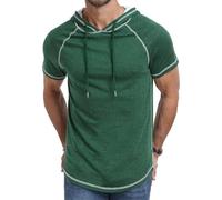 AIYINO Men's Short Sleeve Hoodie Workout Gym Sweatshirt Muscle Fit Fashion Athletic Hoodies Pullover Cotton Hooded T-Shirts M Green