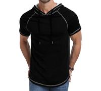 AIYINO Men's Short Sleeve Hoodie Workout Gym Sweatshirt Muscle Fit Fashion Athletic Hoodies Pullover Cotton Hooded T-Shirts M Black