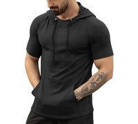 AIYINO Men's Short Sleeve Hoodie Workout Gym Sweatshirt Muscle Fit Fashion Athletic Hoodies Pullover Hooded T-Shirts M Dark Gray