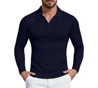 AIYINO Mens Winter Knitted Collar Taped Neck Polo T-Shirts Dating Muscle Fit Male Long-Sleeve Work Casual Polos Shirts Adult Autumn Breathable Golfing Tees Tops Suit Workwear Navy XXL