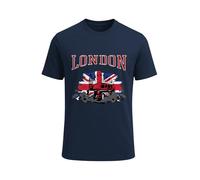 AIYINO Women's Crew Neck London T Shirt Unisex Short Sleeve Union Jack Tee Shirts Men's Casual England T Shirt for Men UK Navy XL
