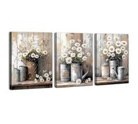 AIYISU Abstract Daisy Wall Art Set of 3 White Flowers Wall Decor Vintage Daisy Canvas Prints Pictures Retro Floral Painting Rustic Farmhouse Artwork for Bedroom Bathroom Home Decorations 40x60cm