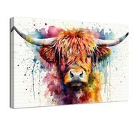 AIYISU Highland Cow Canvas Wall Art Watercolor Banksy Prints Pictures Graffiti Scottish Cow Wall Decor Colourful Farm Animal Pictures Painting Modern Artwork for Living Room Home Decorations 30x40cm