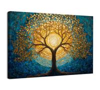 AIYISU Tree of Life Canvas Wall Art for Living Room 30x40cm Teal Blue and Gold Tree Wall Decor Abstract Spiritual Wall Decor Minimalist Artwork for Living Room Bedroom Hallway Office Home Decorations
