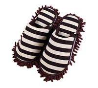 Aiyomimo 1 Pair of Multifunction Stripes Cleaning Slippers, Detachable Mopping Shoes House Floor Cleaning Mop Microfiber Sole Coffee