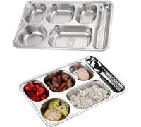 AIYoo 2 Pack Stainless Steel Divided Dinner Plates,Unbreakable Large Control Portion Plates,6 Compartment Divided Plate for Camping,Events,Family Party and Kitchen Daily Use