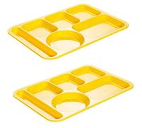 AIYoo 2 Pcs Divided Dinner Plates, 6 Compartment Healthy Plate Portion Control Plates,Reusable Plastic Unbreakable Food Serving Tray,Picnic and Party Set for Boys and Girls,Yellow,Dishwasher Safe
