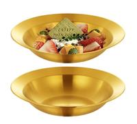 AIYoo 2 PCS Unbreakable Stainless Steel Gold Pasta Bowls Wide Rim Salad Plates Salad Bowls Set for Serving Soup, Pasta, Noodle, Lightweight Dinner Plates Bowl - 10 Inch