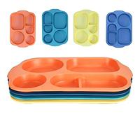 AIYoo 4 Pack Dinner Plate Set,Reusable Unbreakable Divided Plates for Adults,5 Compartment Plastic Portion Control Plates for Daily Use,Lightweight Picnic Party Plates,Microwave and Dishwasher Safe