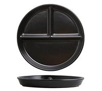 AIYoo 8 inch Black Ceramic Divided Dinner Plates for Adults,2 Pack Porcelain Portion Control Divided Plates,Reusable 3 Compartment Deep Serving Tray Plate Microwave and Dishwasher Safe