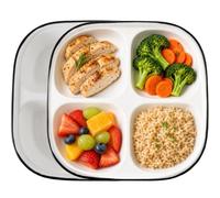 AIYoo Ceramic Portion Control Plate 8.5 Inch for Weight Loss 4-Compartment Divided Plates for Adults - 2 Pack Dinner Plate for Healthy Eating, Reusable Dishwasher Microwave Safe