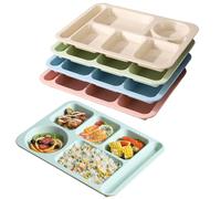 AIYoo Reusable Plastic Divided Plates Set,4Pcs 14inch Large Unbreakable Divided Dinner Plates,6 Compartment Healthy Portion Plates for Adults,Microwave and Dishwasher Safe in 4 Colors