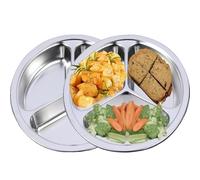 AIYoo Stainless Steel Dinner Plates 2 Packs 8 Inch Portion Control Divided Plates for Adults Bariatric Weight Loss Diabetic Diet Reusable Camping Serving Round Dinner Plate 3 Compartment