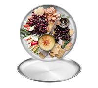 AIYoo Stainless Steel Dinner Plates,Round Silver 10.2 inch Serving Plates,Set of 2pcs Snack Dishes Platters,Unbreakable Dinner Plates for Camping Barbecue Picnic Baking and Outdoor Use