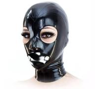 AIYOUBRS Black Adult Latex Hood Sexy Rubber Mask with Zipper for Halloween Party Club Costume(Size:M-65CM)