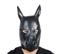 AIYOUBRS Black Horse Latex Hood Mask Full Face Breathing Zipped Full Face Riding Mask Hood Party Halloween Cosplay(Size:XL-70CM)