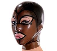 AIYOUBRS Black Latex Head Cover Face Hood Rubber Mask Back Zipper for Master Queen BDSM Party Cosplay Holiday(Size:L-68CM)
