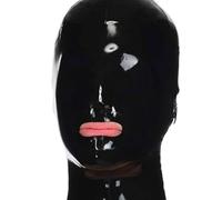 AIYOUBRS Black Latex Head Cover Face Hood Rubber Mask Back Zipper for Master Queen BDSM Party Cosplay Holiday(Size:L-68CM)