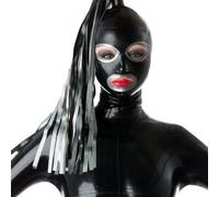 AIYOUBRS Black Latex Hood Rubber Mask with Streamers Open Eyes and Big Mouth for Halloween Role Play Costumes(Size:L-68CM)