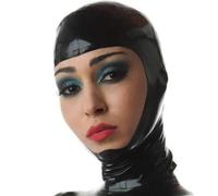 AIYOUBRS Black Latex Rubber Mask Sexy Adult Latex Hood Suitable for Halloween Club Role Play Showing Mouth and Eyes(Size:L-68CM)