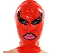 AIYOUBRS Red Adult Sexy Latex Hood Rubber Mask Headwear Back Zipper Party Costume Headwear(Size:M-65CM)