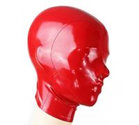AIYOUBRS Red Black Stripe Latex Hood Mask Latex Head Cover Back Zipper Natural latex Handmade for Unisex(Size:L-68CM)
