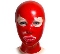 AIYOUBRS Red Latex Hood Handmade Rubber Mask for Catsuit Beautiful Girl Club Wear Costumes Cosplay Headband(Size:XS-60CM)