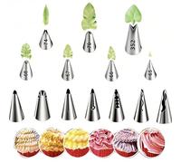 Aiyraa 14-Piece Piping Nozzles: 7 Ruffle Pipping Tips + 7 Leaf Piping Tips, Stainless Steel Cake Piping Kit for Cake Decorating, Mini Russian Piping Tips, Piping Set for Baking