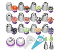 Aiyraa 27pcs Russian Piping Nozzles Set, Piping Bags and Nozzles Icing Piping Kit with 12 Large Flower Piping Tips, 10 Disposable Bags, 2 Leaf Nozzles, 2 Couplers, 1 Silicone Bag, Cake Decorating Tool