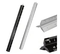 Aiyraa 2Pc Architectural Scale Ruler, Aluminum Triangular Scale Ruler Metric 1:20, 1:25, 1:50, 1:75, 1:100, 1:125, 12 Inch Standard for Architects, Students, Draftsman and Engineers - Black + Silver