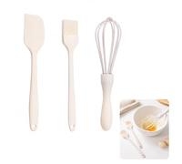 Aiyraa 3pc Silicone White Baking Utensil Set, Mini Kitchen Tools for Mixing, Whipping, Cake Decorating & Pastry Accessories (White)