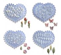 Aiyraa 4Pcs Polymer Clay Moulds, Silicone Flower Moulds for Crafting, Peach Blossom, Tulip, Butterfly, Leaf Design, Air Dry Clay Cutters for Jewelry Making, DIY Earring/Keychain，Nail Art